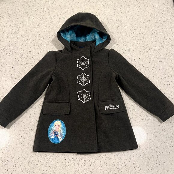 20% off $40+! Authentic Disney Frozen Girls Jacket 6X Grey LIKE NEW Pea Coat - Picture 1 of 13